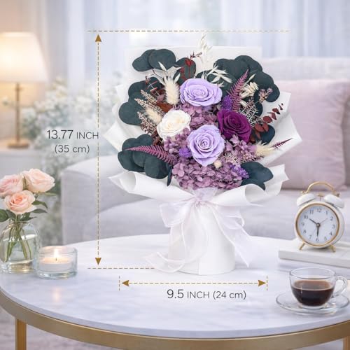 Preserved Purple Rose Bouquet, Long-Lasting Floral Arrangement Gift