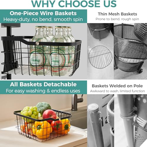 5-Tier Rotating Kitchen Storage Cart, Fruit & Vegetable Wire Rack