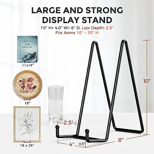 10 Inch Large Metal Plate Stands for Display - 4 Pack Matte Black Easels
