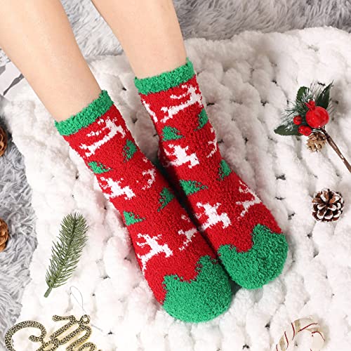 Christmas Color Fuzzy Cozy Slipper Socks for Women - Winter Warm Gifts