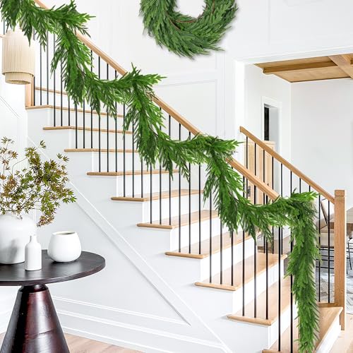 Envotek 9 FT Mixed Green Norfolk Pine Garland Artificial Holiday Decor for Indoor & Outdoor Christmas
