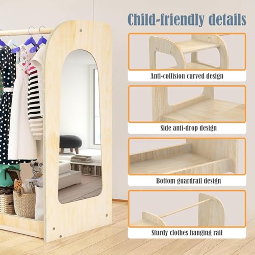 Kids Dress Up Storage Wardrobe with Mirror and Shelves - Wooden Kids Closet Organizer