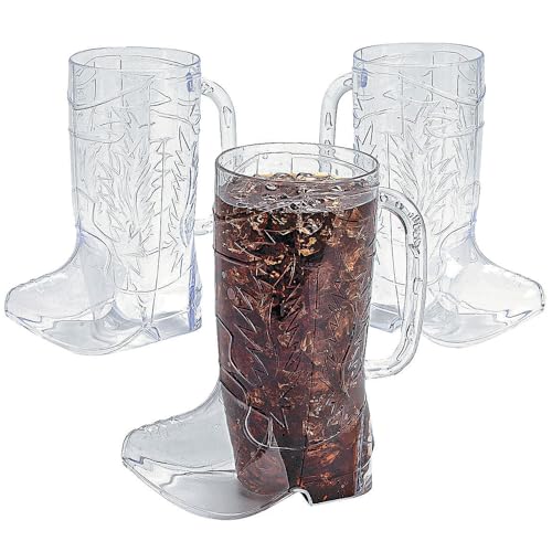 Fun Express Cowboy Boot Cups Clear Plastic 17oz - 12 Pack, Western Party Supplies