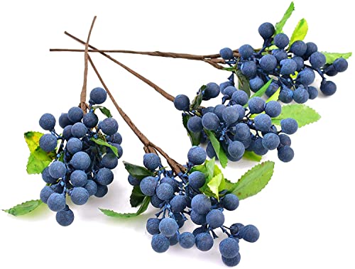 4pcs Artificial Blueberries with Stems for Home Decoration