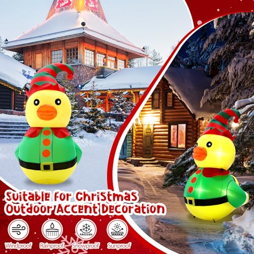 Arrowbash 4ft Christmas Inflatable Elf Duck Outdoor Decor with Lights
