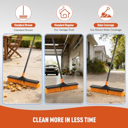 24" Heavy-Duty Outdoor Push Broom - 65" Adjustable Handle & Stiff Bristles
