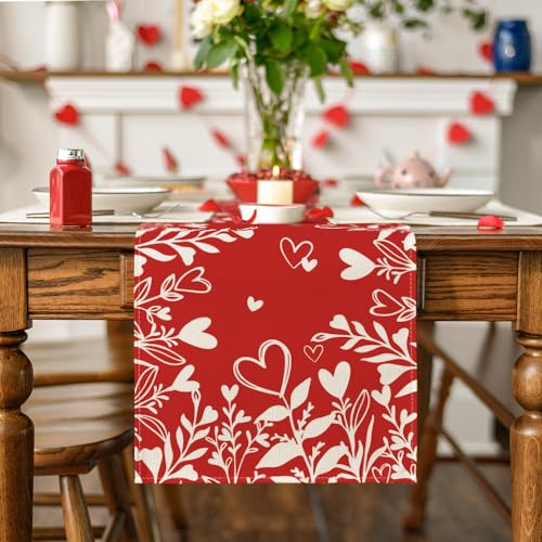Artoid Mode Red Heart Love Valentine Table Runner 13x120 Inch