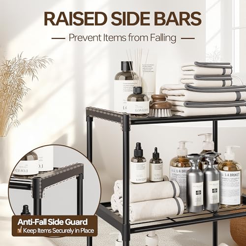 3-Tier Metal Storage Shelf Organizer for Pantry, Closet and Bathroom in Black