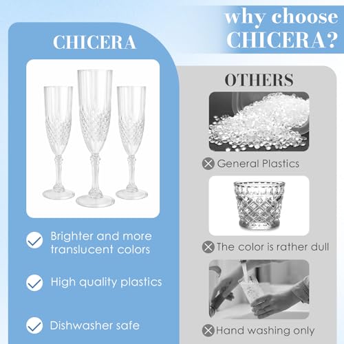 CHICERA 24 Pack White Plastic Champagne Flutes - Elegant Party Glasses