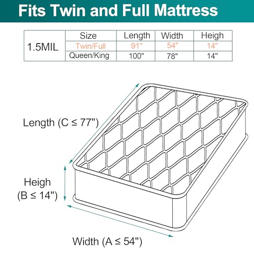 Mattress Bag for Moving - Waterproof Plastic Protector Cover, Twin/Full Size