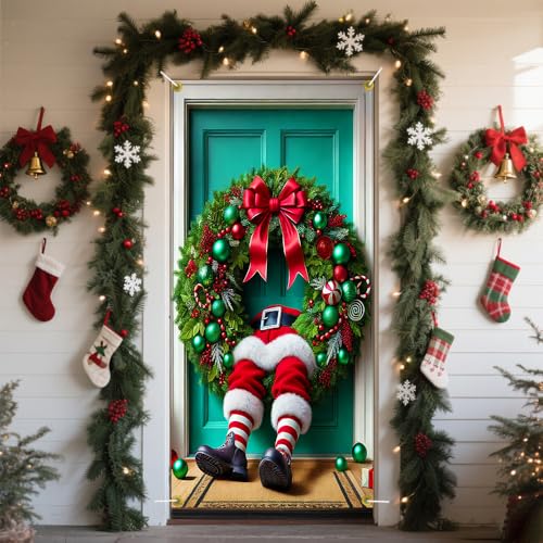 Funny Santa Stuck in Pine Ring Door Cover 35x71in - ColorfulB199 by Cmialusie