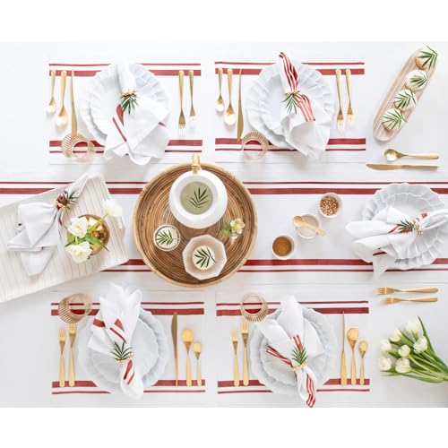 Solino Home Red & White Stripe Linen Table Runner 14 x 120 Inches