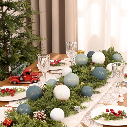 Waipfaru 14Pcs Neutral Textured Christmas Ball Ornaments, 2.36"/3.15", White Gray Dark Blue – Shatterproof, Coastal Winter Twilight