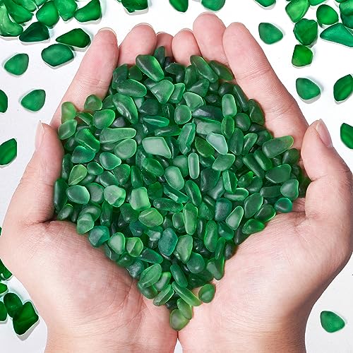 Green Sea Glass Stones for Crafts - 1 lb Small Pebbles for Aquariums & Vases