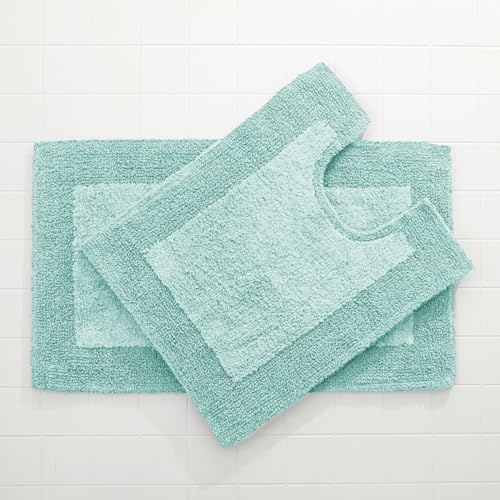 BrylaneHome BH Studio 2-Piece Reversible Cotton Bath Rug Set, Aqua