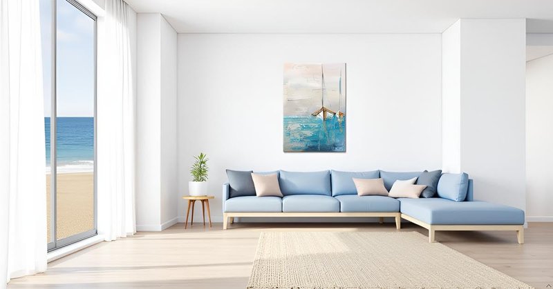 Yihui Arts Hand Painted Textured Coastal Sailboats with Gold Foil Accents Wall Art