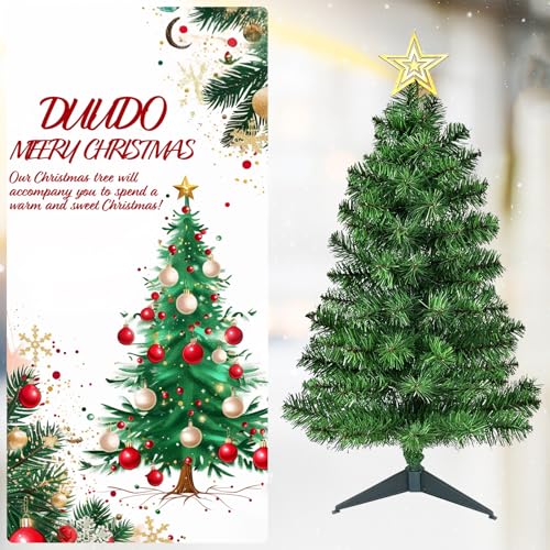 3ft Hinged Artificial Christmas Tree - Tabletop Decor with Metal Base
