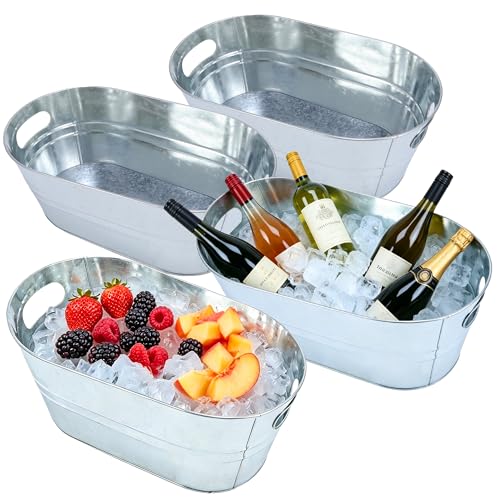 GIQSX 4 Pack 3 Gallon Galvanized Beverage Tubs - Ice Buckets for Parties & Camping
