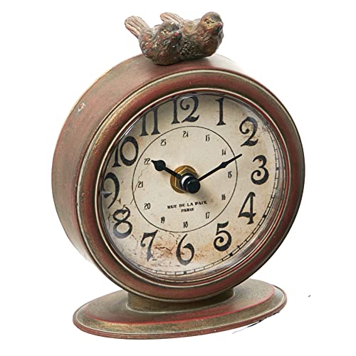 Creative Co-Op Vintage Pewter Mantel Clock with Birds, Distressed Brown