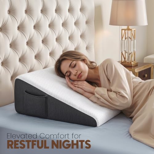 Memory Foam Wedge Pillow with Dual Side Pockets - 24x24x7.5 inches