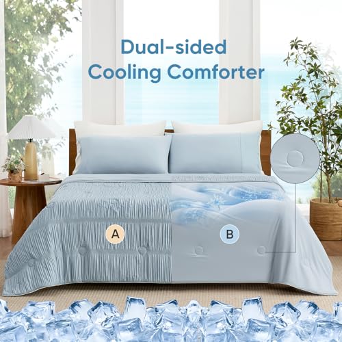 Cooling Comforter Queen Size – Q-Max 0.43 Striped Blanket for Hot Sleepers