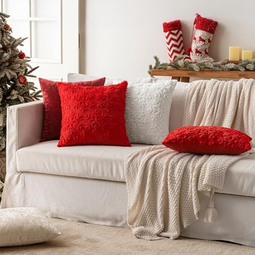 MIULEE 20x12 Inch White Snowflake Christmas Pillow Covers Set of 2 Faux Wool Winter Decor