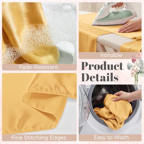 4-Pack Gold Satin Table Runners 12x108 Inch Reusable Wedding Table Decor