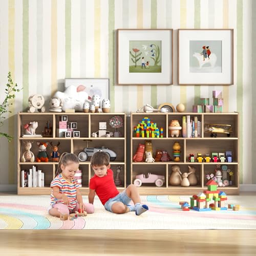 8-Section Kids Toy Storage Organizer - 3-Tier Wooden Classroom Bookshelf