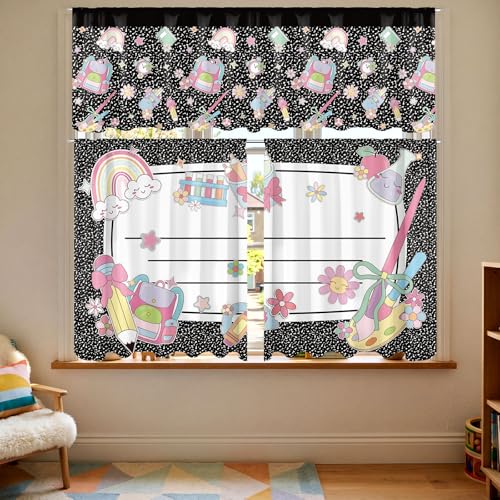 3-Piece Composition Notebook Curtain Set with Valance - 54"x18" & 27.5"x36"