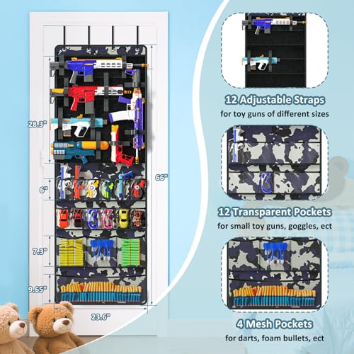 Over-the-Door Toy Gun Organizer with Pockets & Straps, Camouflage