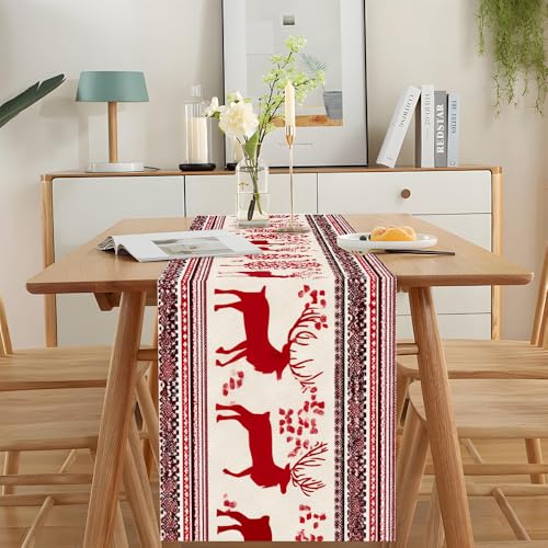 Farmhouse Christmas Table Runner 13x72 Inch Snowflakes & Trees Holiday Decor
