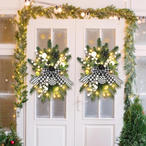 Hotop 3-Piece 17.7-inch Black & White Christmas Stairway Swag with Lights
