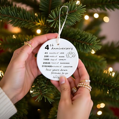 4th Wedding Anniversary Ornament for Him and Her - 4 Years of Marriage Gift - Variation of THIS listing