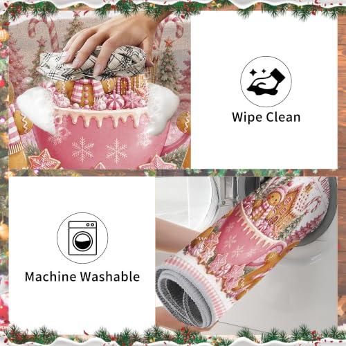 Romart Pink Gingerbread Kitchen Rugs Set of 2 – 16x28in & 16x47in with Silicone Backing
