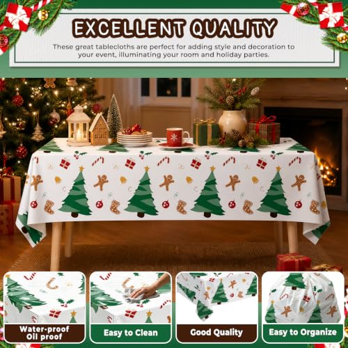 JHDZDHY 6 Pack Christmas Tree Tablecloths 54 x 108 in Disposable Plastic Table Covers