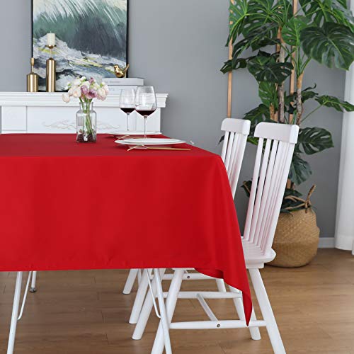 FOLINS&HOME Red Rectangle Tablecloth 90 x 132 Inch Waterproof Heavyweight Polyester