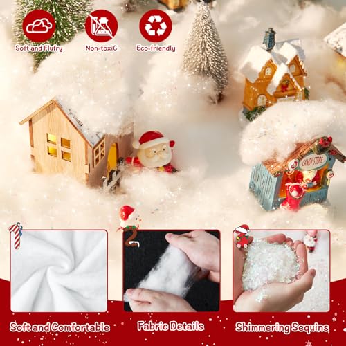 3-Piece Artificial Christmas Snow Set - 3x8ft Blanket, Fake Snow & Glitter