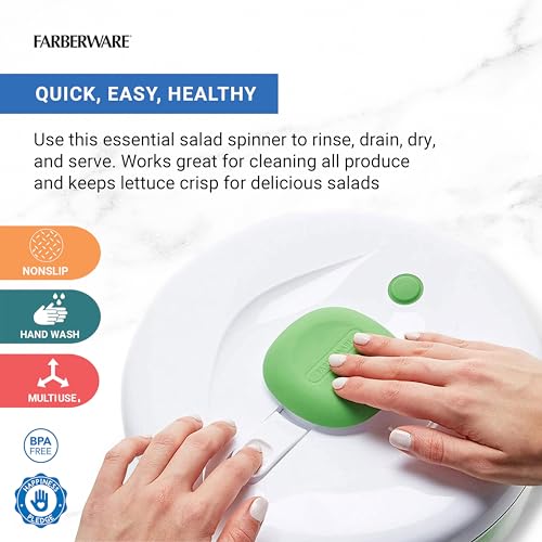 Large Pump Salad Spinner with Bowl and Colander Basket, 6.6 Quart (Green)