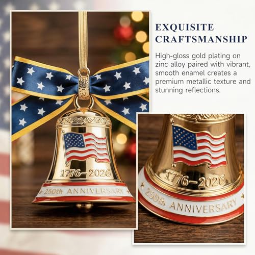 USA 250th Anniversary Liberty Bell Ornament, 1776-2026 Patriotic Metal Decor