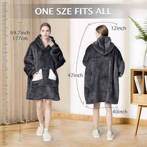 Oversized Sherpa Fleece Wearable Blanket Hoodie with Large Pocket