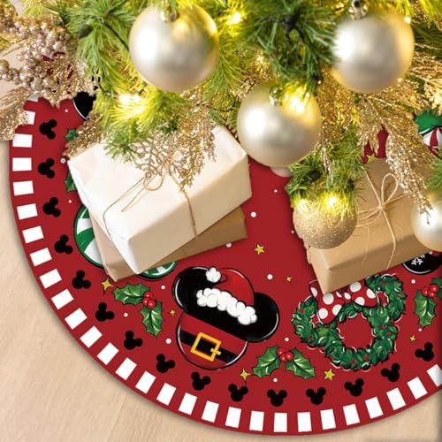 48-Inch Christmas Tree Skirt - Cartoon Mouse Holiday Tree Base Cover