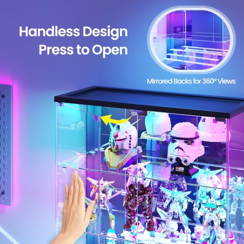71-Inch 6-Tier Tall Glass Display Cabinet with RGB LED Lights & Mirrored Back