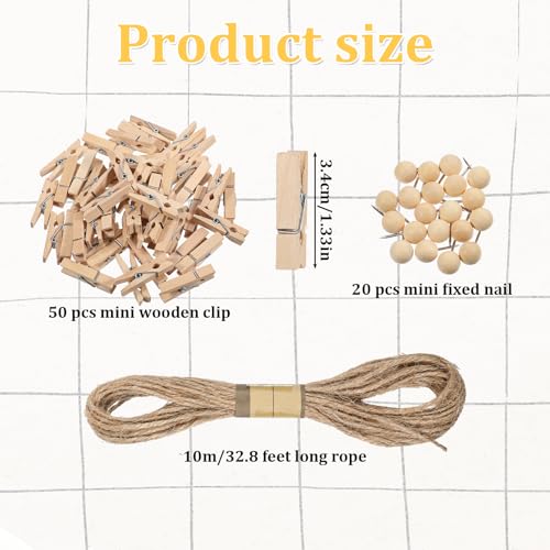 Boho Photo Hanging Display String with 50 Clips - 32.8 Ft Wall Decor