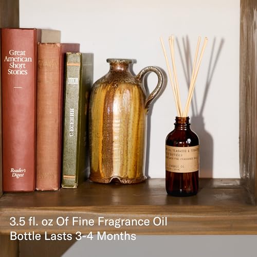 Teakwood and Tobacco Scented Reed Diffuser with Amber Glass Jar, 3.5 fl oz