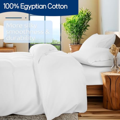 White Queen Size Cotton Duvet Cover Set 90x90 Inches with Pillow Shams