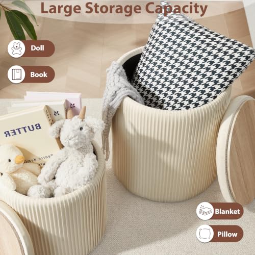 Royal Windsor Velvet Beige Round Storage Ottoman Set of 2 - Vanity & Footrest