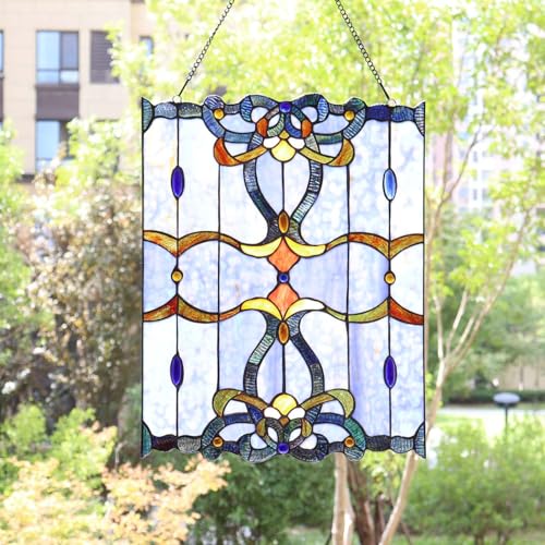 Handmade Stained Glass Window Panel, Blue, 17" W x 22" H