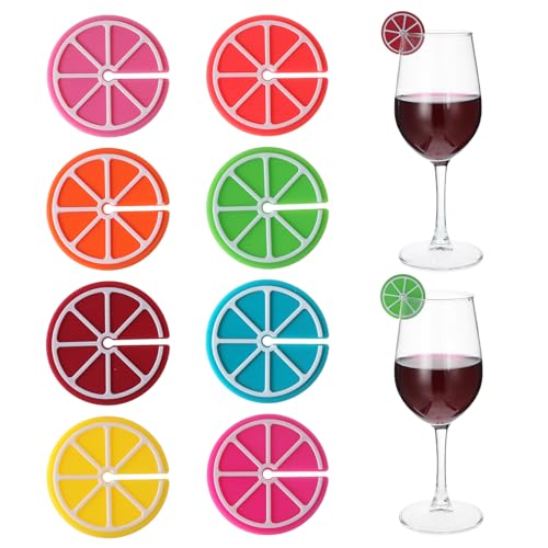 8 pcs Lemon Slice Drink Markers for Glasses - Reusable Silicone Wine Charms