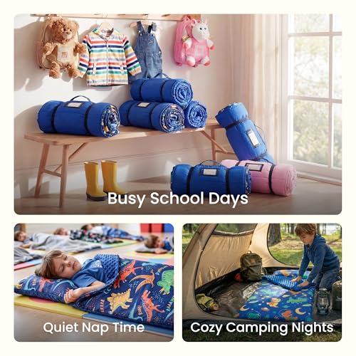 Joiedomi Toddler Nap Mat with Removable Pillow & Minky Blanket (55"x30")