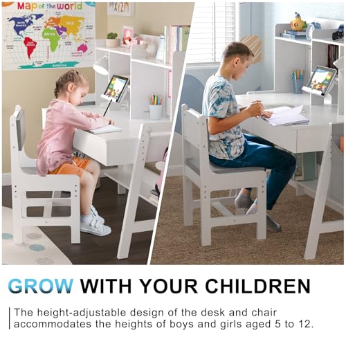 Height Adjustable Kids Study Desk and Padded Chair Set with Storage